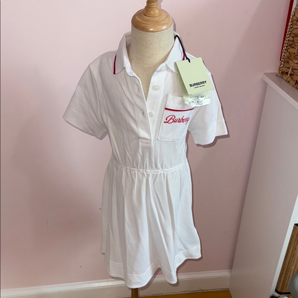 Burberry White Polo Dress with Red Accents